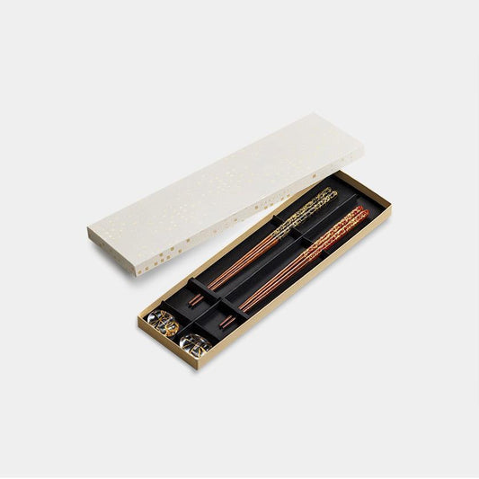 Couple Chopsticks & Chopstick Rest Set - Gold Thread (Gold) | Kanazawa Gold Leaf | Hakuichi