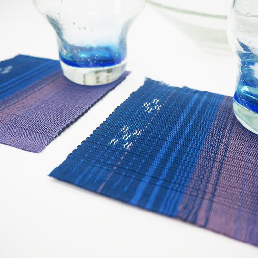 Coaster Sea Gradation 2-Piece Set Purple | Yaeyama Minsa Weaving | Azamiya