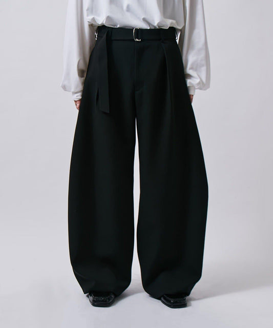 Belted Double Cloth Balloon Curve Slacks Pants