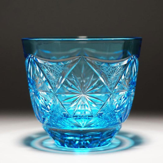 Glass: Cold Sake Glass 'Ginwan no Hana' Sky Blue | Kiriko (Cut Glass)