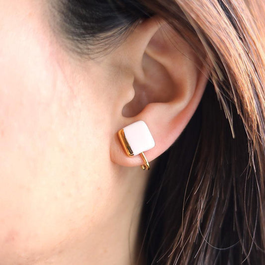 Earrings: White Porcelain Square (S) | Arita Ware | 6.kiln