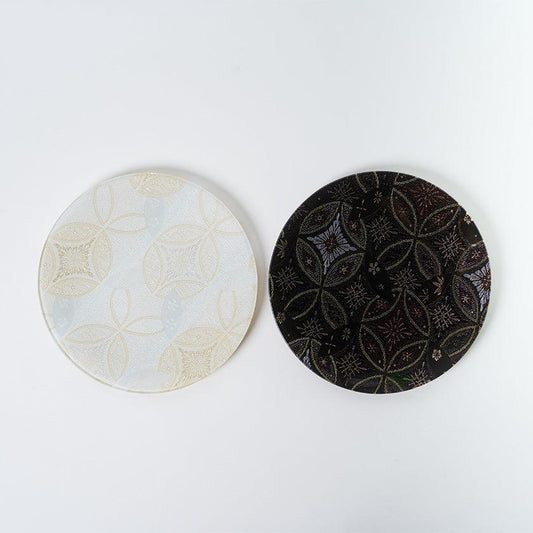 Set of 2 Plates: ORI-ZARA (Hana Shippō) White & Black | Nishijin-ori | RE:NISTA