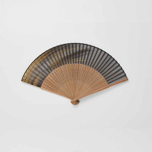 Folding Fan: Men's Silk Fan, Gold Brushstroke | Kyoto Folding Fan | Onishi Tsune Shoten