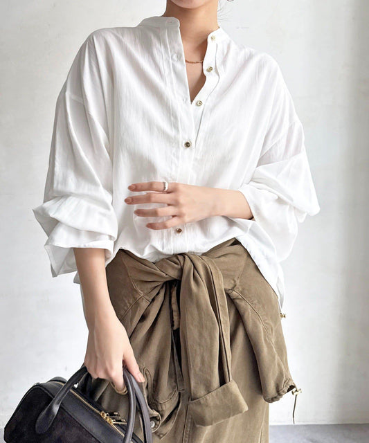 Sleeve Gathered Drawstring Shirt