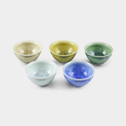 Guinomi 5-Piece Set: Flower Crystal | Kyo-yaki (Kiyomizu-yaki) | Touan