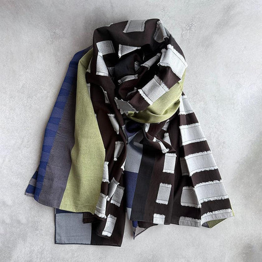 Stole: Banshu-ori Jacquard Long Cupro Stole (Navy Brown) | Banshu-ori | POLS