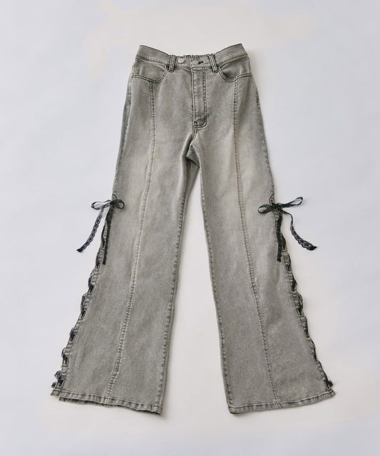 Side Lace-up Stretch Flare Pants