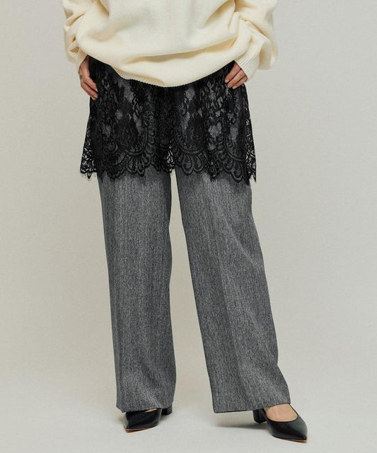 Lace Layered Slacks / Center Press Wide Slacks