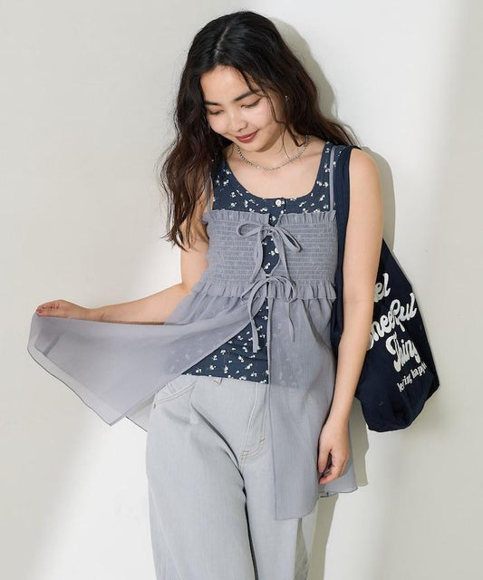 Sheer Shirring Camisole Mini Dress