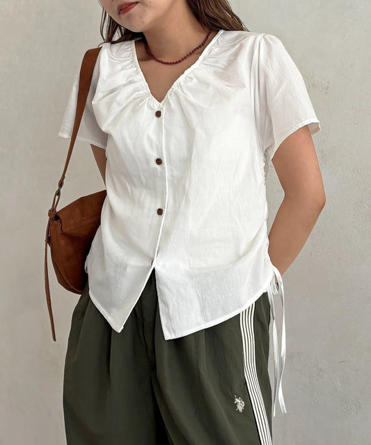 V-Neck Side Shirring Blouse
