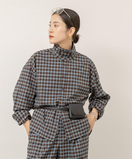 [MAQWEL/MAQWEL] Stand Collar Check Shirt (Setup Compatible)