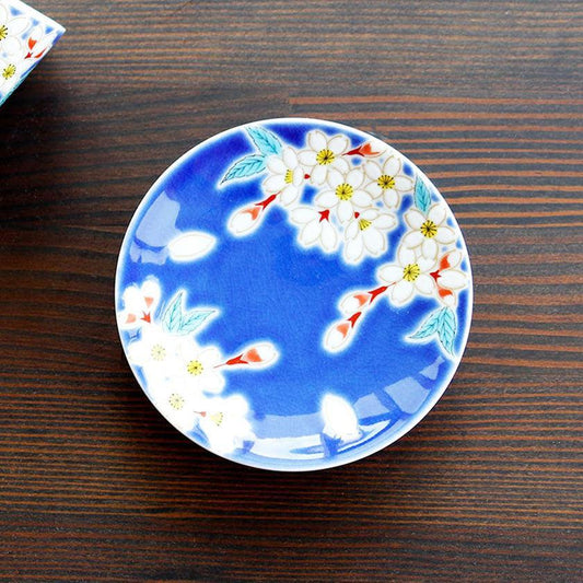 Cherry Blossom SAKURA Pattern Kutani-yaki Ceramic Small Plate 丸モ高木陶器
