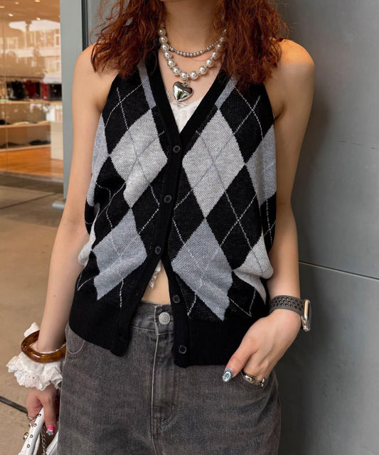 Argyle Halter Neck Knit Tank