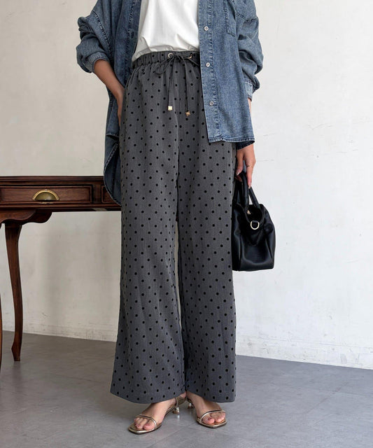 Flocked Dot Straight Pants