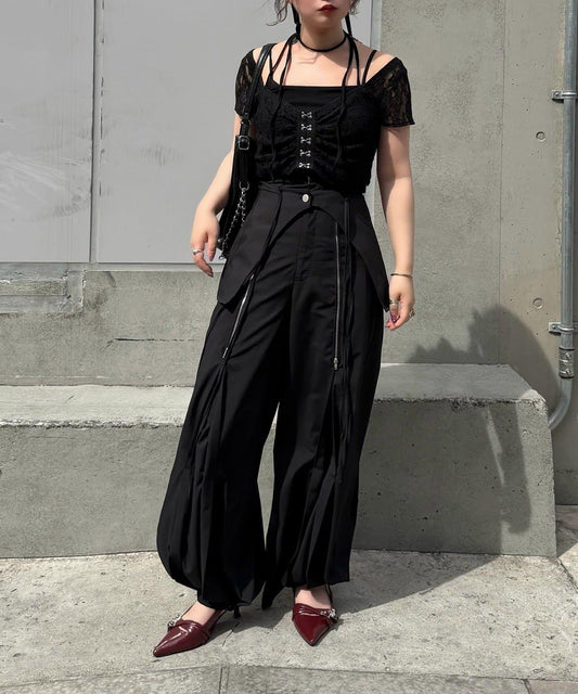 [Mavie..7] Layered Skirt Set Tuck Design Pants