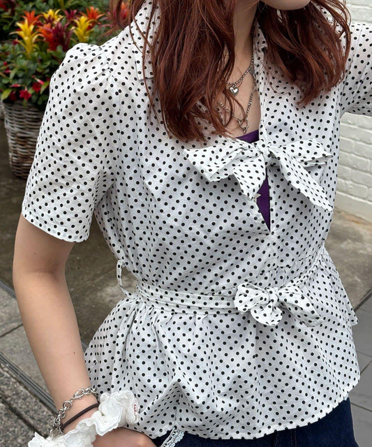 Ciaopanic Waist Ribbon Puff Blouse