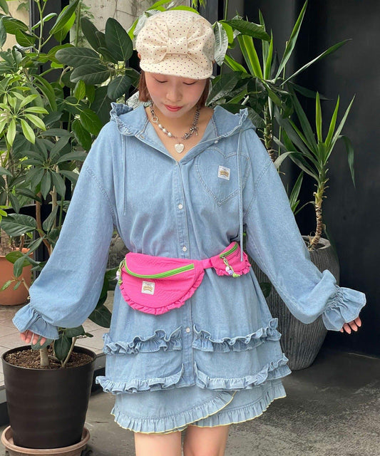 [HELLO.SANFRANCISCO] Denim Hoodie Frill Blouse
