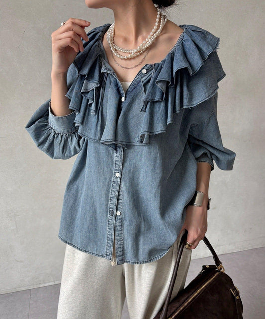 Light Denim Frill Blouse