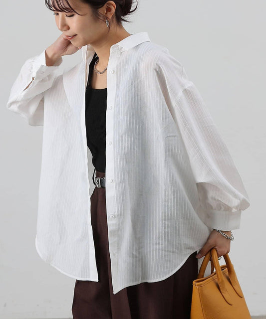 Back Shirring Stripe Shirt