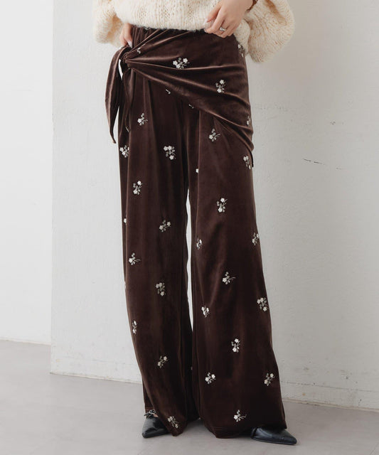 [SCARF SET] Flower Velour Layered Pants