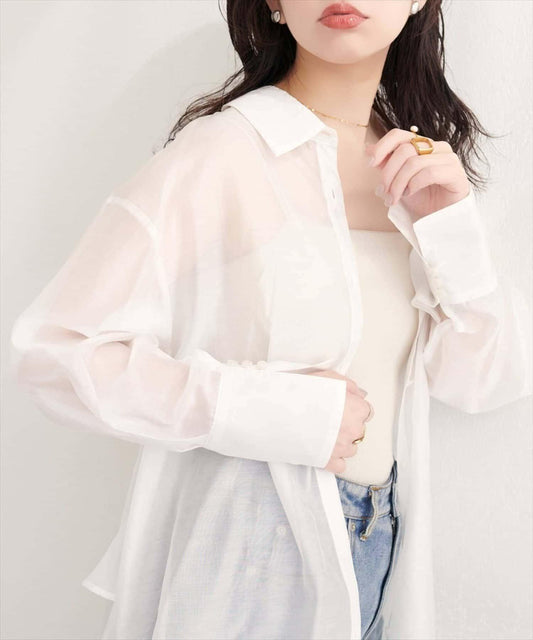 [sherbet line] Cooling Back Frill Sheer Shirt