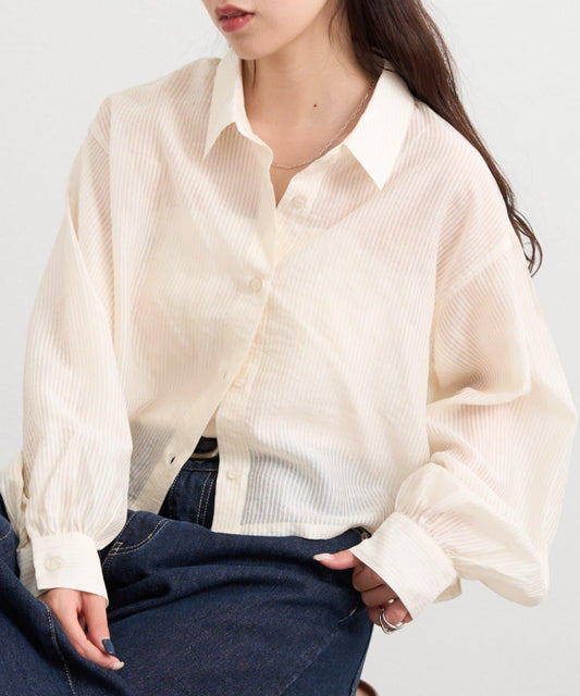 Cropped Sheer Stripe Shirt