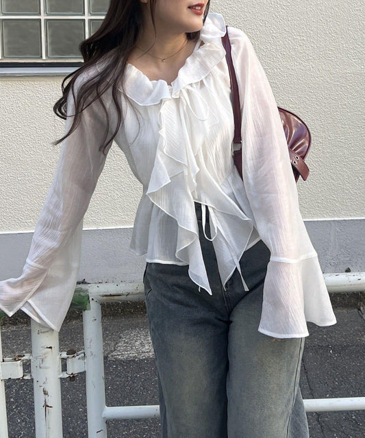 [continuer] Willow Sheer Ruffle Blouse