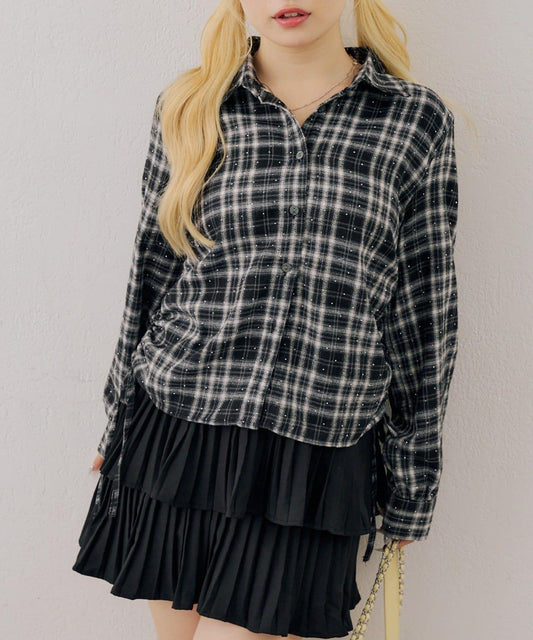 [continuer] Side Drawstring Sparkle Check Shirt
