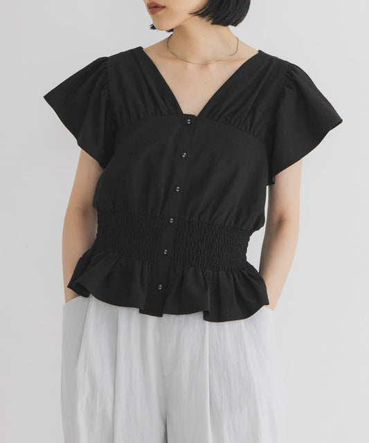 Frill Sleeve Shirring Blouse