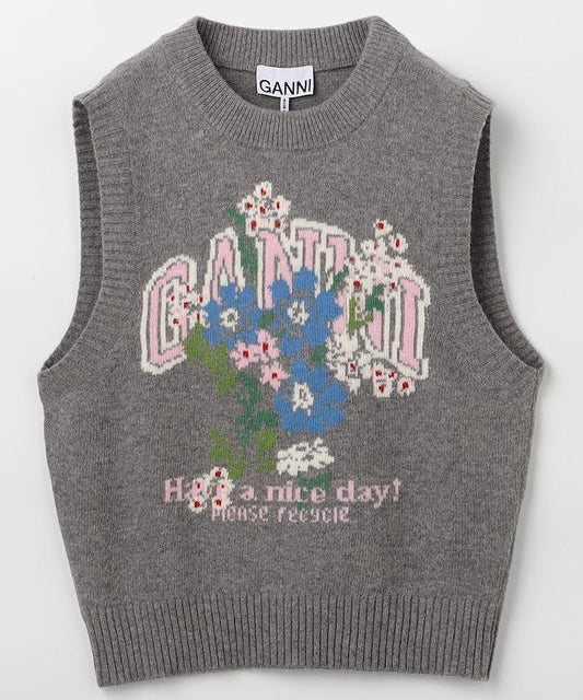 Graphic Wool Vest Flowers