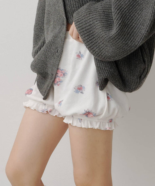 [SNS Buzz/Setup Available/Floral & Solid] Flower Waffle Shorts