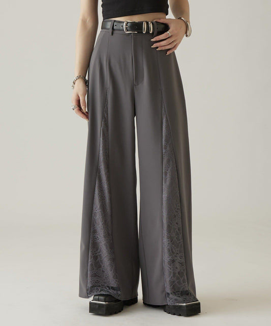 【Lui's】【mi-project】Embroidered Lace Switching Wide Pants