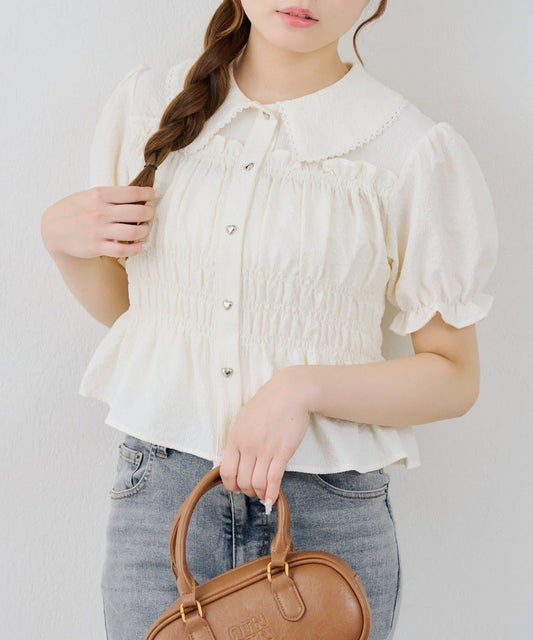 [continuer] Shirring Peplum Blouse