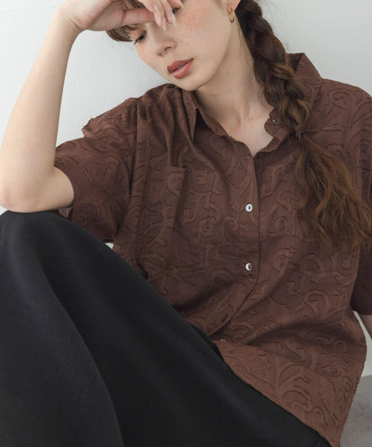 Botanical Pattern Cotton Jacquard Shirt