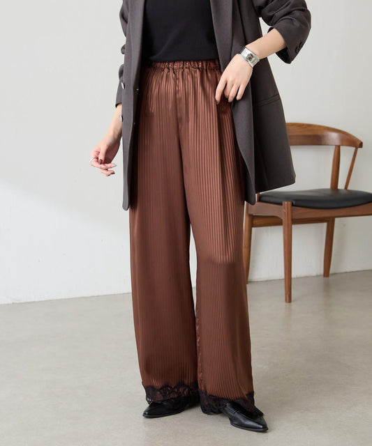 Stripe Satin Lace Easy Pants