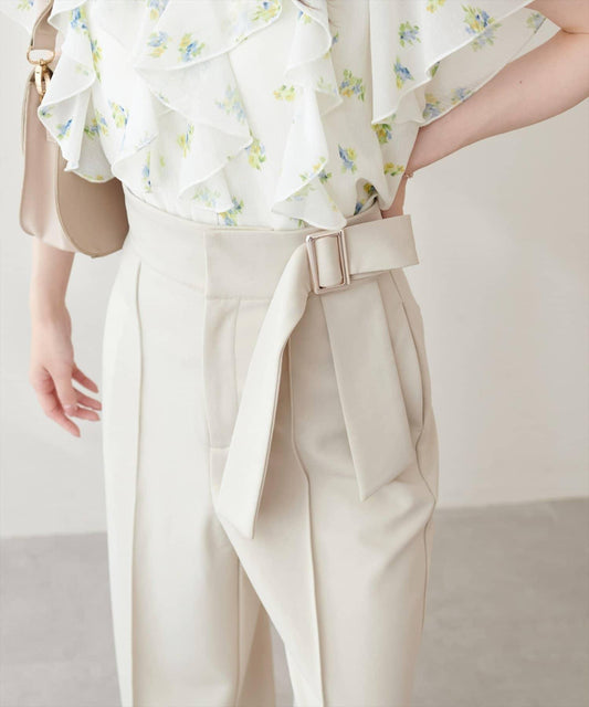 Waist Ribbon High-Waist Pants