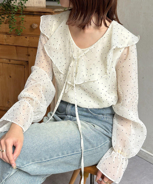 Dot Sheer Frill Blouse