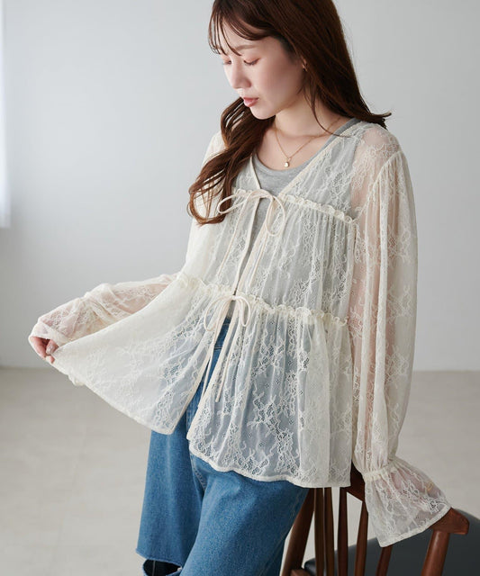 [Discoat] Lace Front Opening Blouse