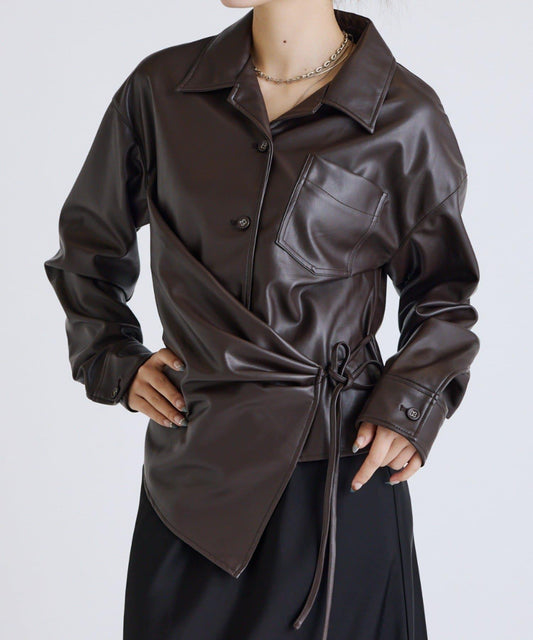 Faux Leather Wrap Shirt