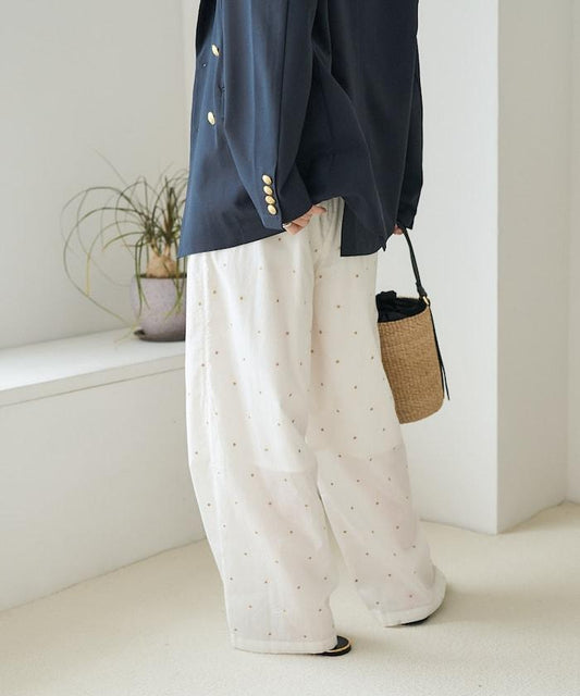 India Lame Dot Embroidery Easy Pants <Setup Compatible>