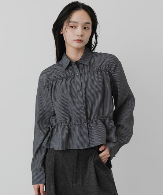 Cropped Gathered Shirring Shirt