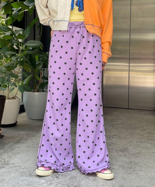 [HELLO.SANFRANCISCO] Dot Pattern Waffle Flare Pants
