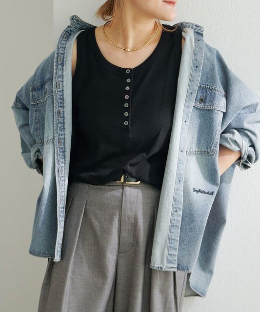 Rib Henley Neck Tank Top