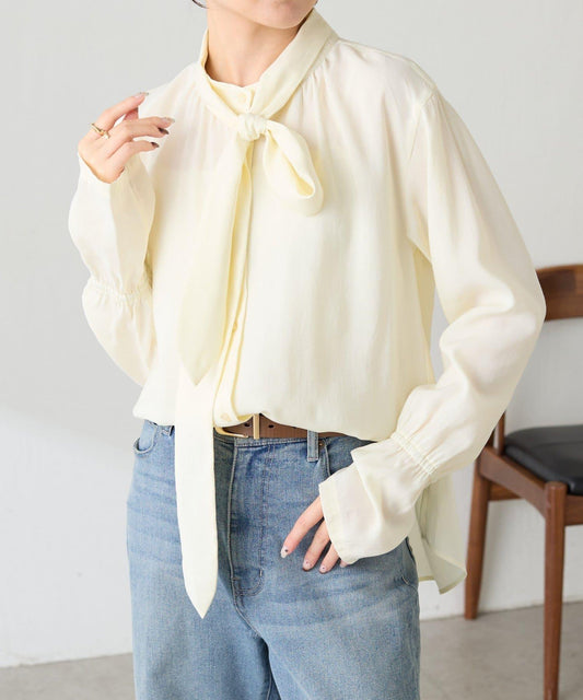 [Removable Ribbon ◎] 2-Way Bow Tie Blouse