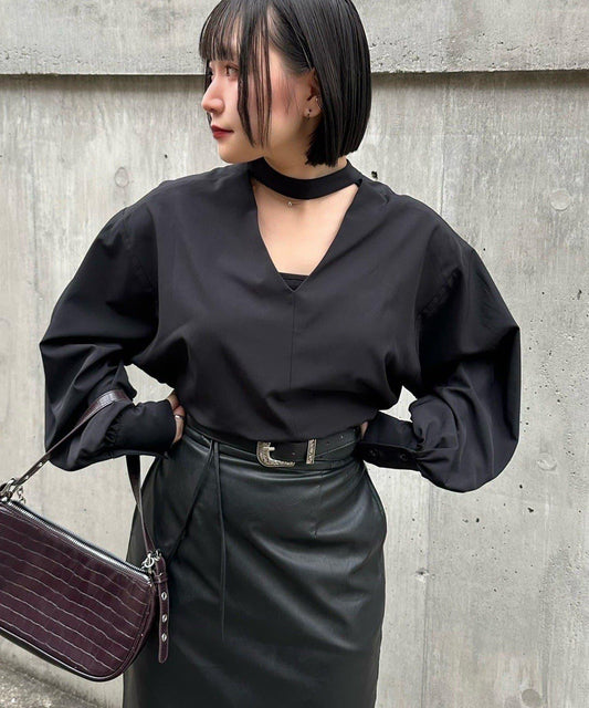 [Mavie..7] Front/Back 2-Way Band Collar Shirt