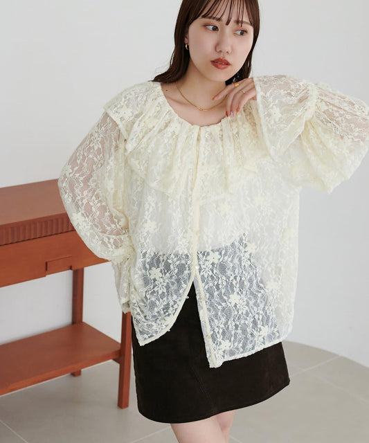 [Discoat] Brushed Lace Frill Blouse