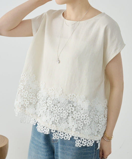 Lace Hem Linen Blouse