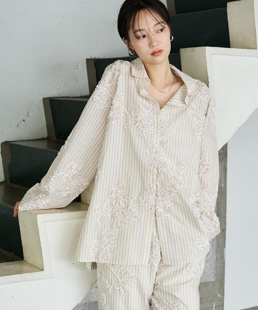 Stripe Cord Embroidery Big Shirt [Limited Distribution]