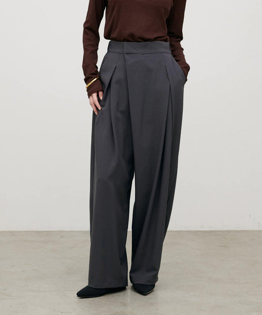 Asymmetric Tuck Wide Pants
