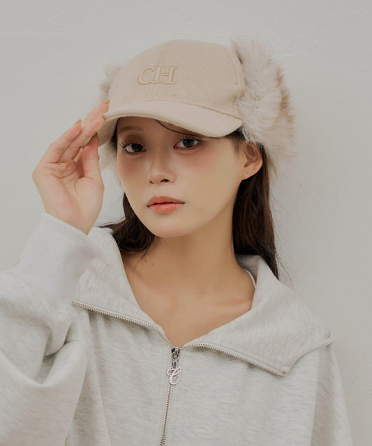 Fur-lined Logo Embroidery Flight Cap